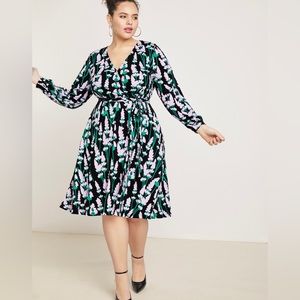 Eloquii Black Floral Print Wrap Dress